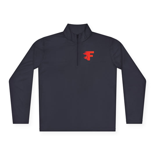 Quarter-Zip Pullover — Minimal Red Abstract F Logo Chest Casual Zip Sweater