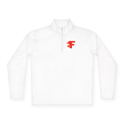 Quarter-Zip Pullover — Minimal Red Abstract F Logo Chest Casual Zip Sweater