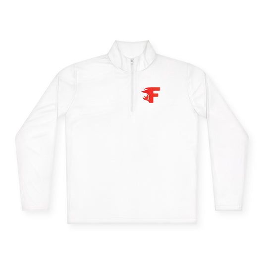 Quarter-Zip Pullover — Minimal Red Abstract F Logo Chest Casual Zip Sweater