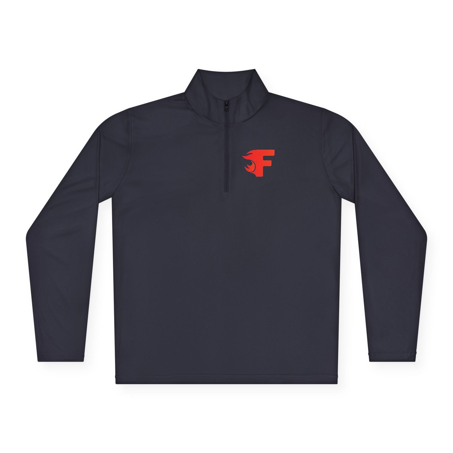 Quarter-Zip Pullover — Minimal Red Abstract F Logo Chest Casual Zip Sweater