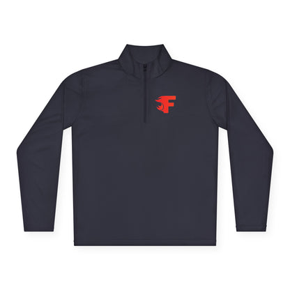Quarter-Zip Pullover — Minimal Red Abstract F Logo Chest Casual Zip Sweater